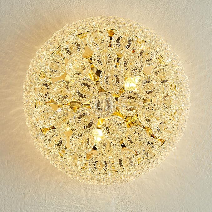 3-Light Crystal Flush Mount Chandelier Ceiling Light Fixture for Living Room Dining Room Bedroom Foyer Entryway Hallway Closet Bathroom (Gold D10)