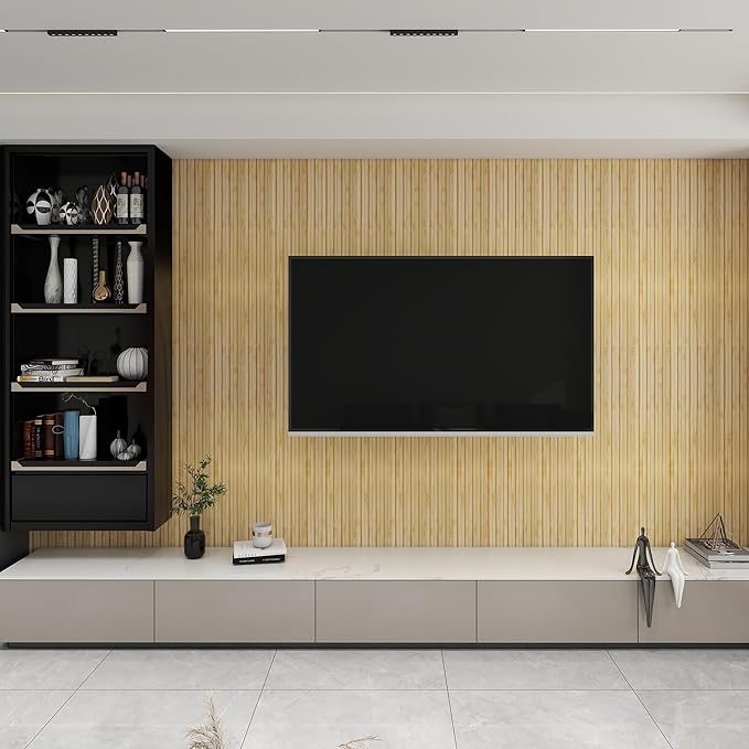 KASARO 3D Faux Wood Wall Panels - 16 Pack (47.2"x4.8") Fluted Slat Paneling for Walls & Ceilings, Adhesive or Nail Install, Waterproof Textured Decor - Living Room, Bedroom,Oak