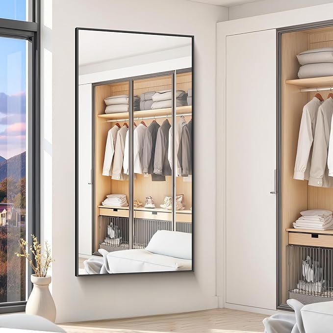 KOCUUY Black Bathroom Mirrors for Wall, 72x36 Large Rectangle Mirrors for Bathroom Sink, Oversized Wall Mirror Black Metal Framed Decor for Living Room, Farmhouse, Entryway, Hang Horizontal/Vertical