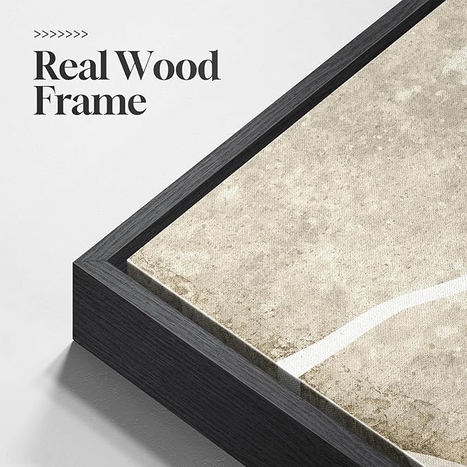 Large Framed Neutral Abstract Wall Art Set of 2, Modern Black Beige Brown Canvas Prints Paintings Artwork for Walls, Minimalist Stone Shape Pictures for Living Room Dining Bedroom Wall Decor 24x36 In