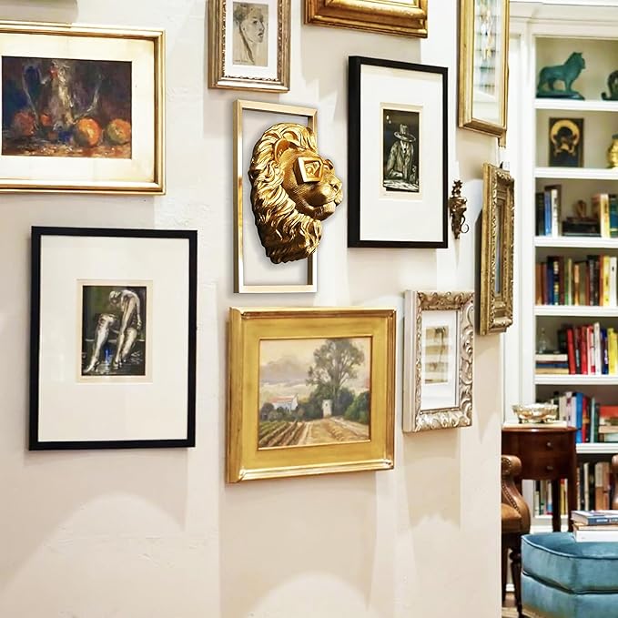 AYDIA Vintage Gold Animal Head Wall Decor, Faux Lion Head, Vintage Wall Decor, Large Animal Head, 3D Sculpture, Gift Ready, Lion Head Wall Mount.