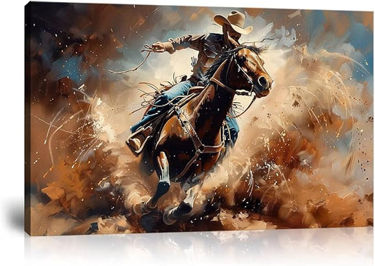 Cowboy Wall Art for Bedroom Living Room Office Home Decoration Prints Desert Southwestern Pictures Vintage Western Artwork Painting Framed(18L" x 24W")