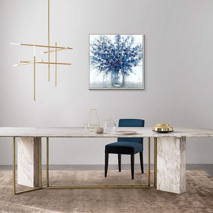 Abstract Flowers Wall Art Framed: Purple Bouquet in Vase Pictures Artwork Print Painting on Canvas for Bedroom Office (30''W x 30''H, Multiple Sizes)