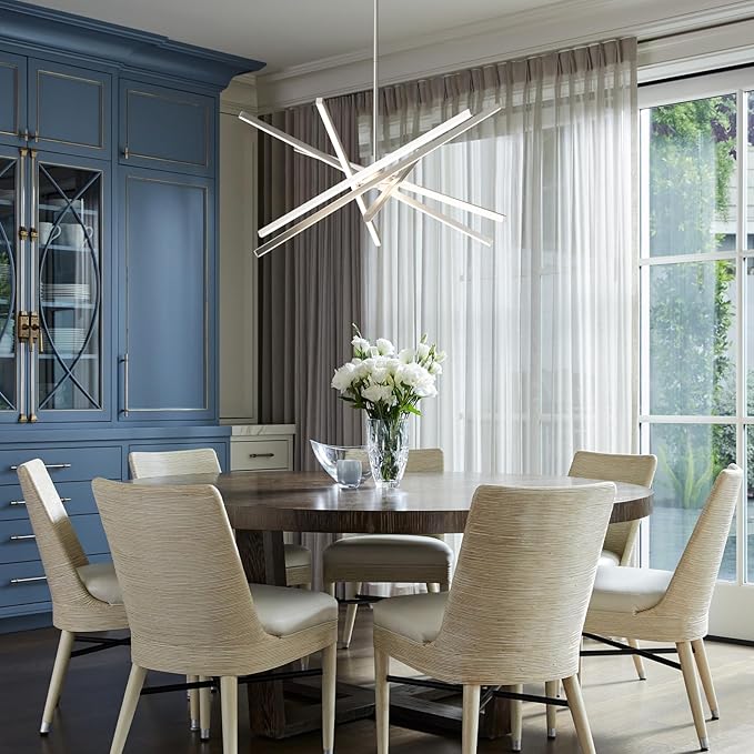 Modern Chandelier Light Fixtures - LED 6-Lights Silver Dining Room Linear Chandeliers Sputnik Pendant Lights Fixture Over Table 3000K 4500K 6000K Dimmable for Living Room Kitchen Island