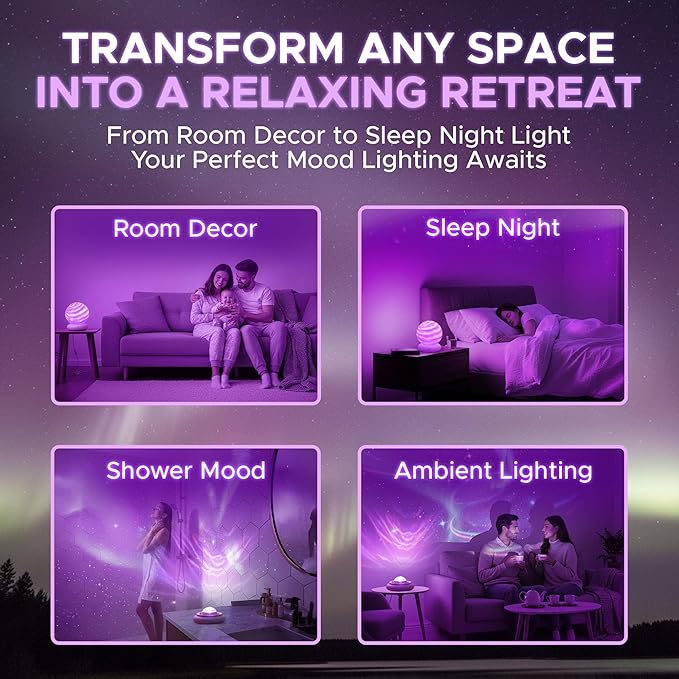 Ocean Wave Projector Light – Galaxy Night Light Projector for Bedroom, LED Sphere Mood Light with 15 Colors, Touch Control & 360° Ambient Glow for Room/Bedroom Decor & Teen/Kids