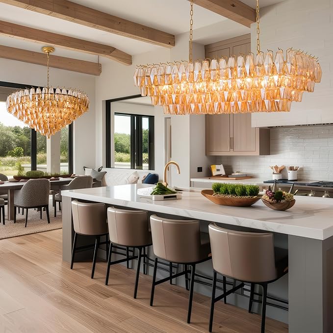 Large Chandelier, 54" Gold Rectangular Drum Chandeliers for Dining Room, 12-Light Modern Round Kitchen Island Hanging Light Fixture for Living Room, Kitchen Island, Foyer