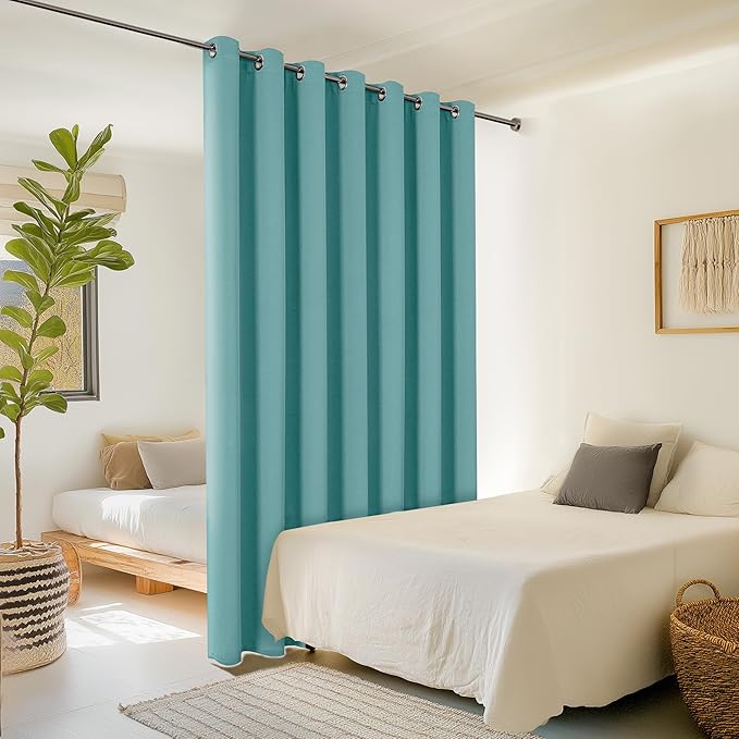 ChrisDowa Room Divider Curtain 120 Inches Long, Wide Blackout Sliding Door Curtain for Bedroom, Room Darkening Privacy Window Drape for Patio Door (1 Panel Set, Aqua, 100 x 120 Inch)
