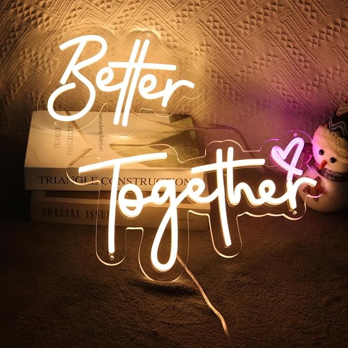 Better Together Neon Sign Wedding Led Sign Neon Wedding Signs Neon Signs for Wall Decor Led Light Sign for Engagement Party, Anniversary, Bridal Shower Backdrop Decorations, 24" x 13"