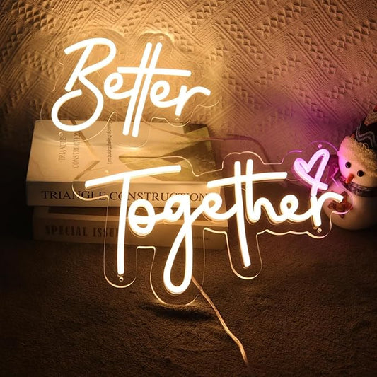 Better Together Neon Sign Wedding Led Sign Neon Wedding Signs Neon Signs for Wall Decor Led Light Sign for Engagement Party, Anniversary, Bridal Shower Backdrop Decorations, 24" x 13"