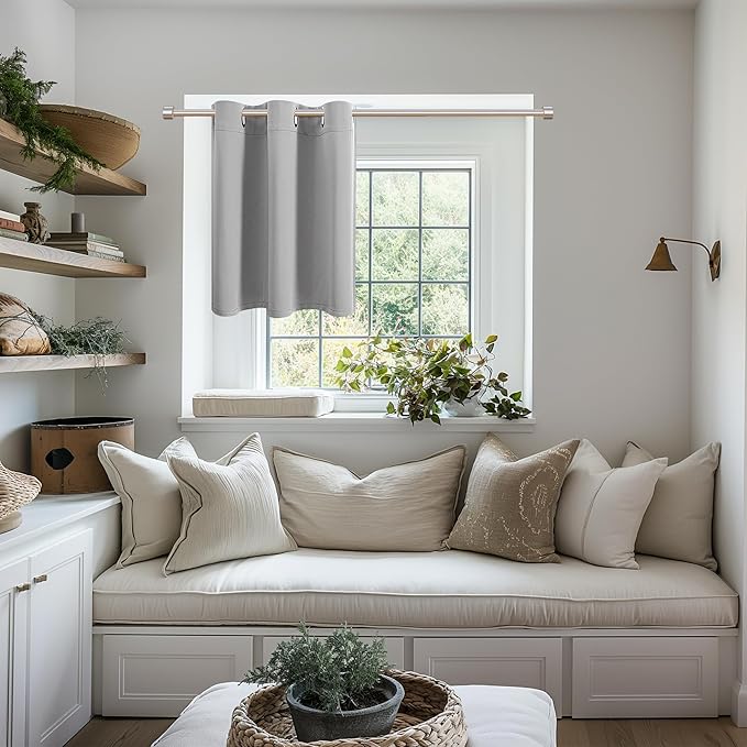 ChrisDowa Blackout Curtains 36 Inches Long for Living Room, Grommet Thermal Insulated Room Darkening Curtains for Bedroom (1 Panel Set, Light Grey, 52W x 36L)