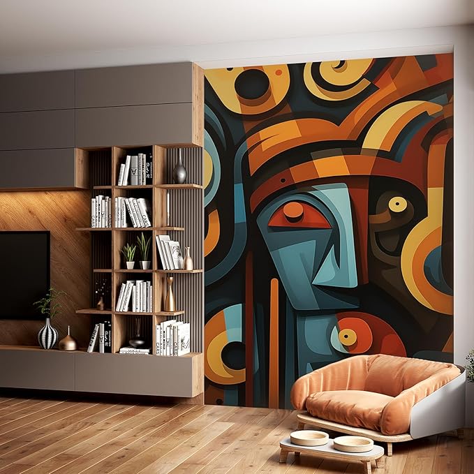 Large Colorful Wall Murals Peel and Stick Orange Blue 3D Mayan Wallpaper 148" W x 98" H Removable Modern Metallic Wall Paper Abstract Art Decor Canvas Home Wall Art for Living Room Background