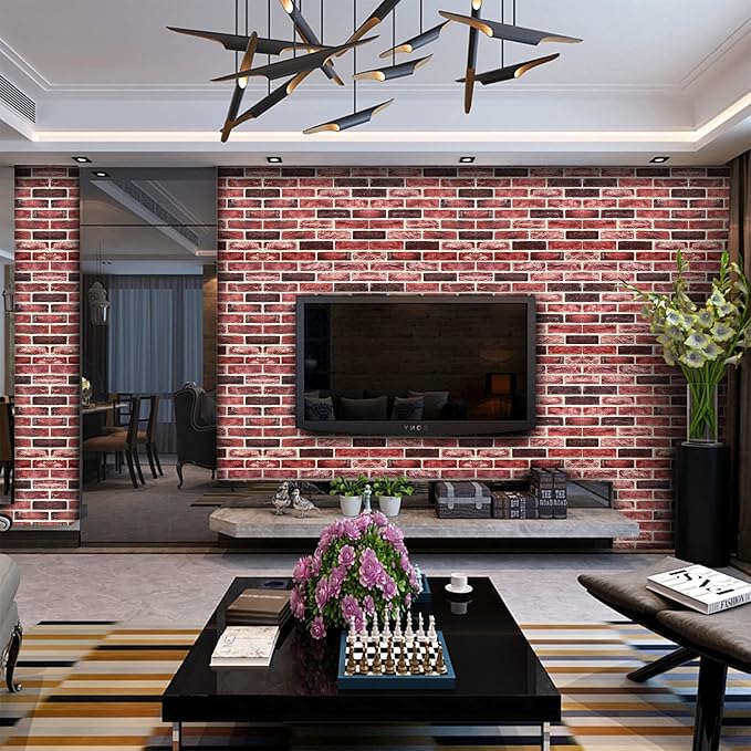 10-Pack 52 Sq.Ft 3D Wall Panels Peel and Stick 3D Faux Brick Wallpaper Peel and Stick Pink Brown Faux Stone Wall Panel Foam Brick Self-Adhesive 3D Wallpaper