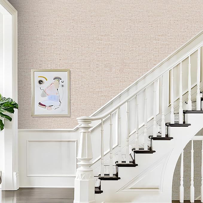 Beige Grasscloth Contact Paper 15.75x196.85inch Peel and Stick Wallpaper Removable Textured Wallpaper Self Adhesive Faux Linen Decoration Wall Paper for Furture Countertop Renovation