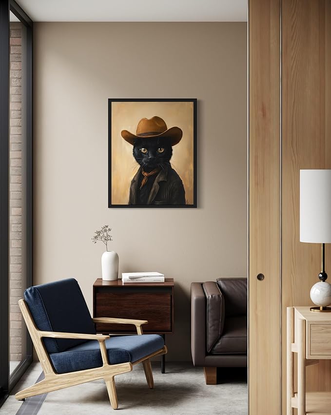 Black Cat Cowboy Art Print Poster Wall Art, Western Country Farmhouse Wild West for Bedroom, Bathroom, Living Room Art Decor 58 (Black Cat, 16 x 20 inches, Unframed)