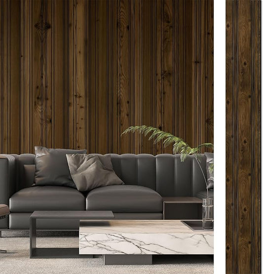 Art3d 4-Pack Glue-On Wall Panels, Wood Grain Texture Interior Wall Decor, 104"x12" Recycled Polystyrene Wainscoting Panels, Low Emission for Living Room Bedroom,Eatrh Walnut