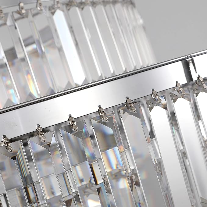 Modern Crystal Chandelier 20" Chrome Round Pendant Light, 4-Tier Luxury Ceiling Light Fixture with Clear Prisms for Dining Room Living Room Foyer
