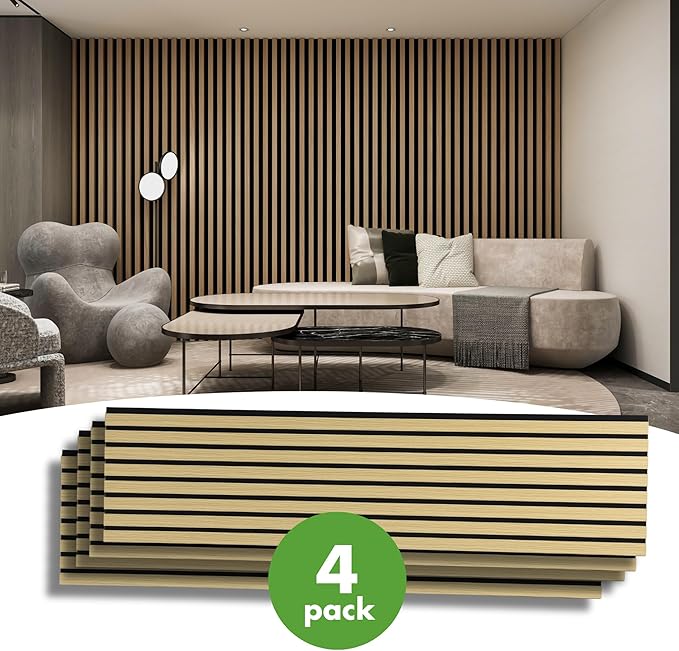 Art3d 4-Pack 12" x 93" Soundproof Wood Slat Panels, 31 sq.ft Acoustic Wall Panels, 3D Wall Panels with Wood Slat Design, Decorative Wood Wall Panel for Accent Walls-Oak