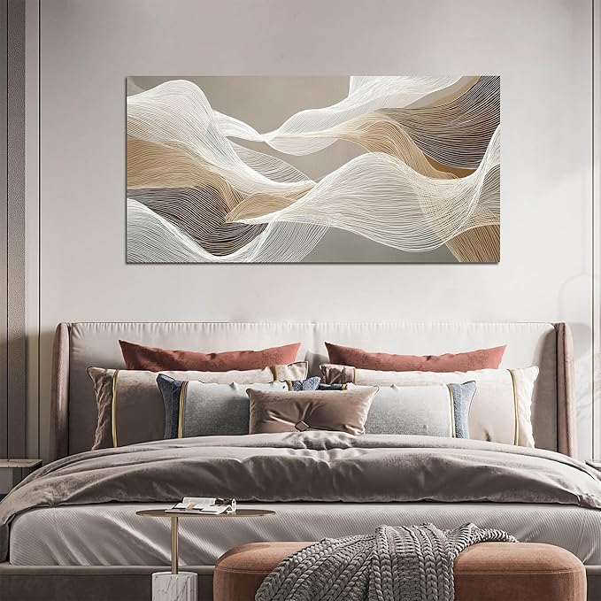 Large Abstract Wall Art Beige Wall Art White Canvas Art Print Modern Artwork for Bedroom Bathroom Living Room Office 24"x 48"