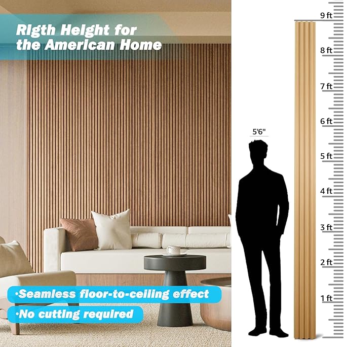 Art3d Slat Wood Wall Paneling for Interior and Ceiling Decoration - Pack of 4pcs + 1pc End-Trim, Size 108 x 5.7in.- Oak