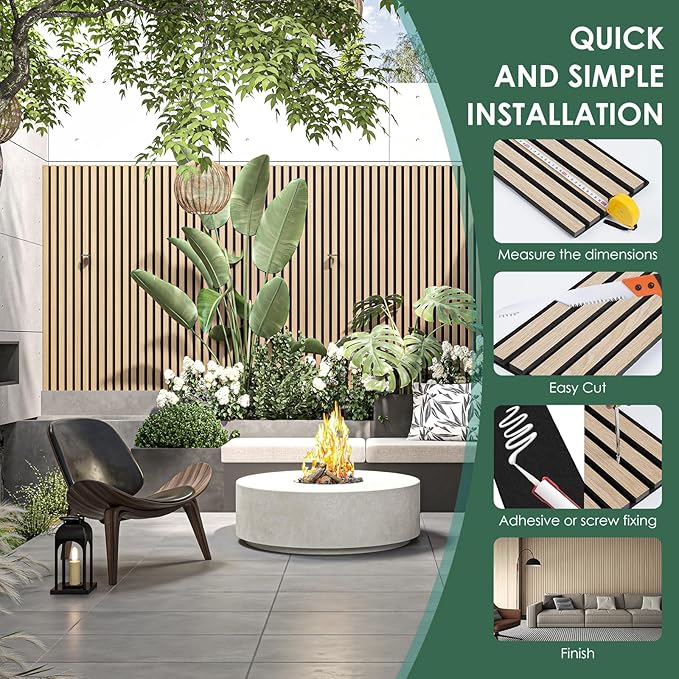 4-Piece Wood Slat Acoustic Panels for Stylish Interior Decor & Noise Reduction - 94.5" x 7.87" 3D Solid Wood Wall Panels for Ceiling and Wall, Covers 20.66 Sq Ft, White Oak