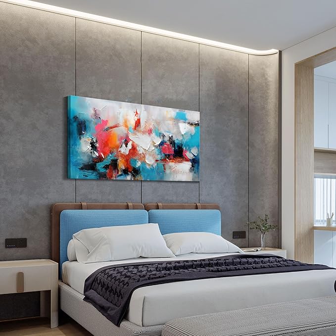 Abstract Wall Art Canvas Hand-Painted Art in Blue and Pink Office Wall Decor Wall Art for Living Room Paintings for Wall Decorations Modern Wall Decor for Bedrooms, and dining Room 24×48in