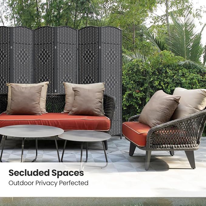 6 Panel Room Divider,6Ft Folding Privacy Screen,Tall - Extra Wide Foldable Panel Partition Wall Divider with Diamond Double-Weaved Hand-Woven Design Room Screen Divider