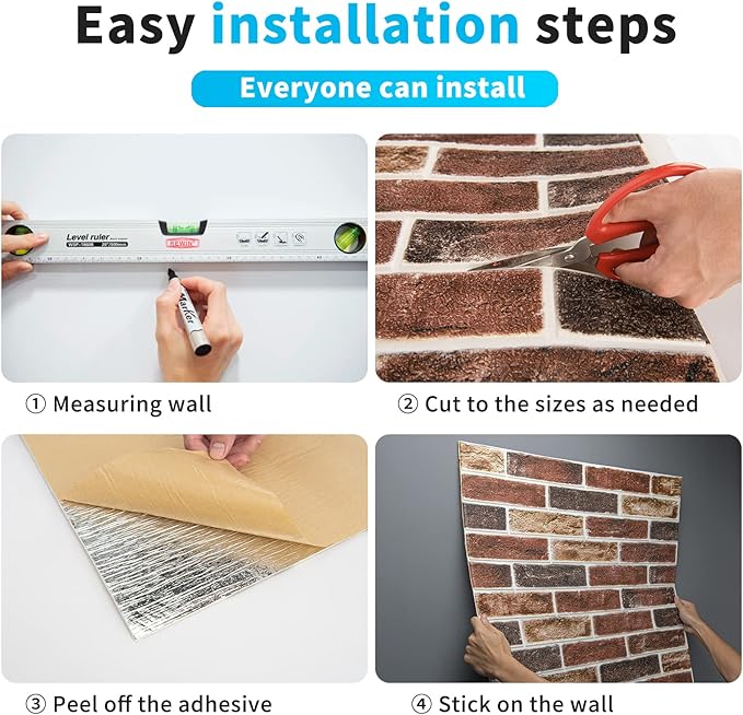 Art3d 10-Pack 52.5 Sq.Ft Faux Brick 3D Wall Panels Peel and Stick in Red Brown, Self Adhesive Waterproof Foam Wallpaper for Bedroom, Bathroom, Kitchen