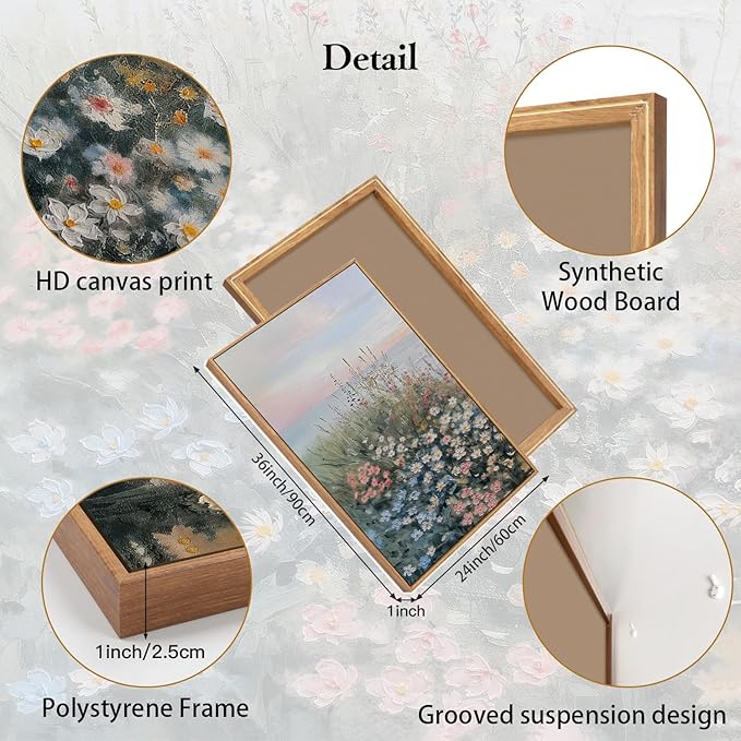 CHDITB Coastal Wildflowers Framed Canvas Wall Art Set, Coastal Floral Nursery Wall Decor, Seaside Sunset Artwork Spiritual Painting, Vintage Beach Art Prints For Living Room, Bedroom, Office 24"x36”x3