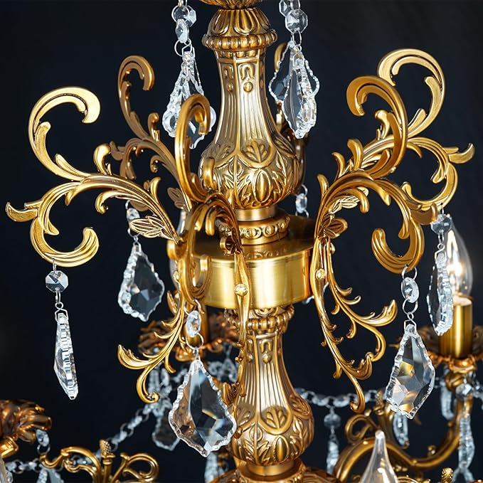 Antique Bronze Chandelier, Vintage Gold Crystal Chandeliers Lighting for High Ceiling Foyer 10-Light Candle Hanging Light Fixture Dining Room Entry Way Hall Large 36.4"