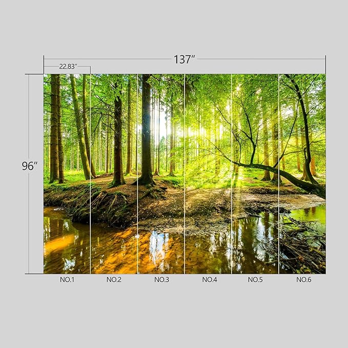 Nature Forest Wallpaper Woodland Peel and Stick Wall Mural for Bedroom Living Room - 96"x137"