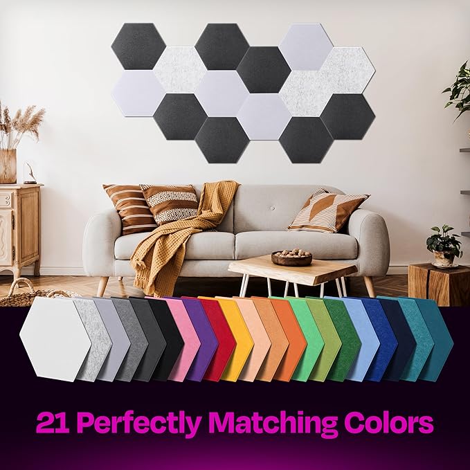 Acoustic Panels 12-Pack Soundproof Wall Panels 14"X12.1"X0.4" Sound Panels High Density Sound Dampening Panels - [Dark Gray Hexagon]