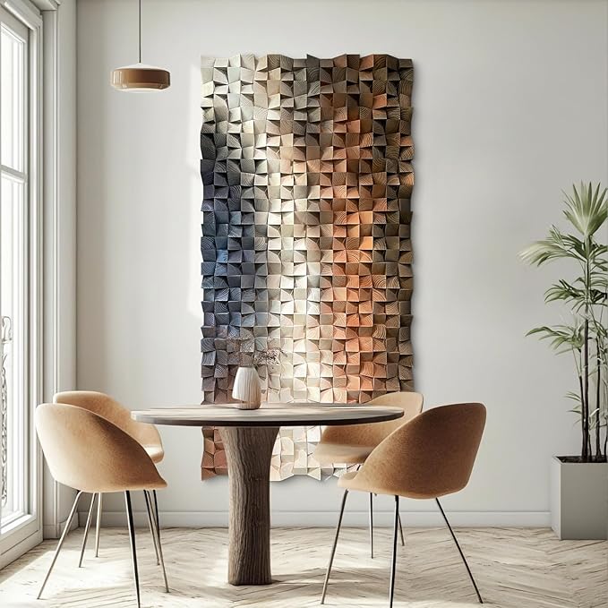 LIUZEYUE - 3D Wood Wall Art Decor Hand Crafted Wooden Blocks | Geometric Sculpture Art Modern Home Office Wall Art Easy Installation 23.6"x47.2"