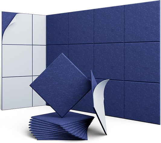 12 Pack 12" X 12" X 0.4" Acoustic Panels for Wall Sound Absorbing,Square Self-Adhesive Sound Panels, High Density Suitable for Multiple Scenarios(Sapphire Blue)