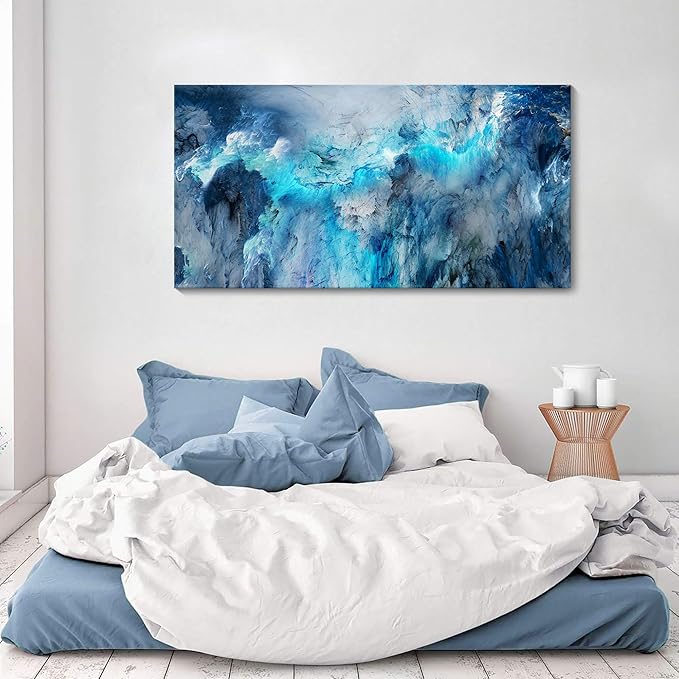 Mofutinpo Blue Canvas Wall Art Modern Abstract Wall Decor for Living Room Contemporary Pictures for Bedroom Wall Decor Artwork for Walls Dinning Room Decoration Wall Navy Blue Office Decor20×40IN