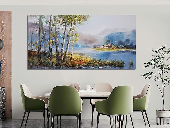 Arjun Landscape Canvas Wall Art for Living Room Nature Painting Bedroom Tree Scenery Textured Picture Framed Large Size Artwork Office Home Wall Decor, Extra Large 58"x29"