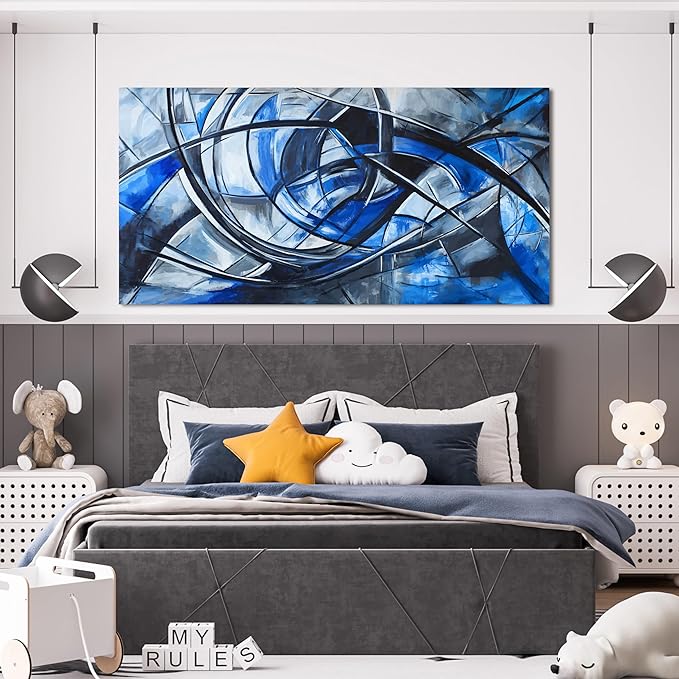 Abstract Wall Art Decor Modern Wall Art Pictures for Living Room Abstract Canvas Art Wall Decor Large Blue Wall Art Prints Artwork for Walls Black and White Wall Art Decor Home Office Decor 24" X 48"