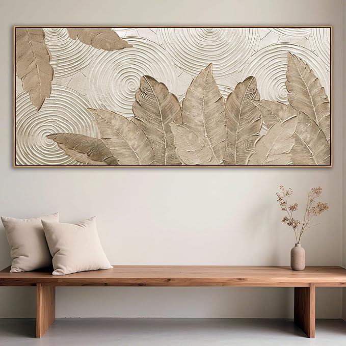 Minimalist & Modern Art for Bedroom Decor Framed Abstract & Textured Artwork for Walls Neutral & Contemporary Beige Pictures - 3D Artwork for Living Room and Boho Style 40×87IN