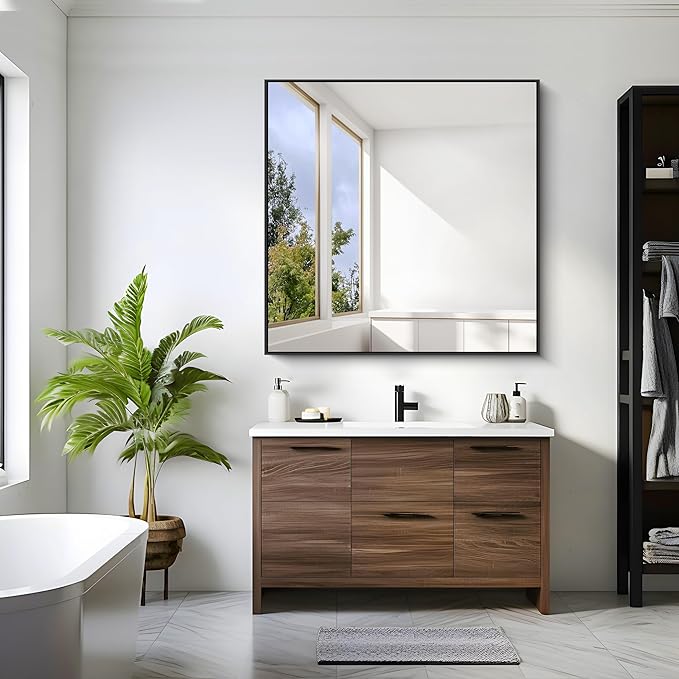 KOCUUY Black Square Mirror, 42"x42" Bathroom Mirrors for Over Sink, Large Black Wall Mounted Mirror, Metal Framed Mirror for Wall, Vanity Mirror for Bathroom Living Room Bedroom Dining Room