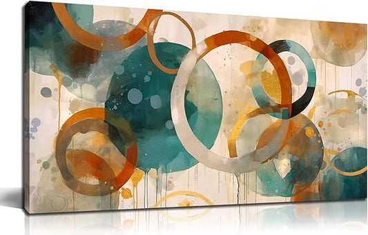 CANEITO Abstract Wall Art for Living Room, Circle Canvas Wall-Decor for Bedroom, Geometric Print Artwork, Size 40 x 20 Inches