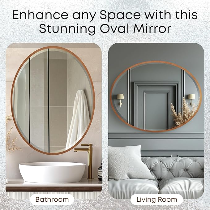 OVALCREST - Oval Wooden Beveled Wall Mirror for Home Decor, Bathroom, Vanity, Bedroom, Living Room, Hallway - London Style (Sunset Gold) 31.1 x 25.1