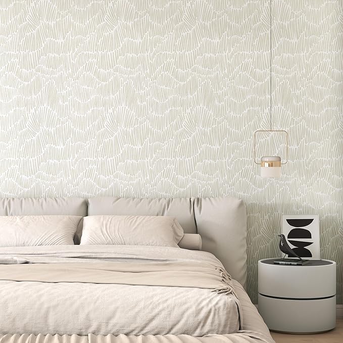 Beige Peel and Stick Wallpaper Boho 17.3"×118" Modern Striped Removable Self Adhesive Wallpaper for Bedroom Waterproof Wall Paper White and Gold Contact Paper Vinyl