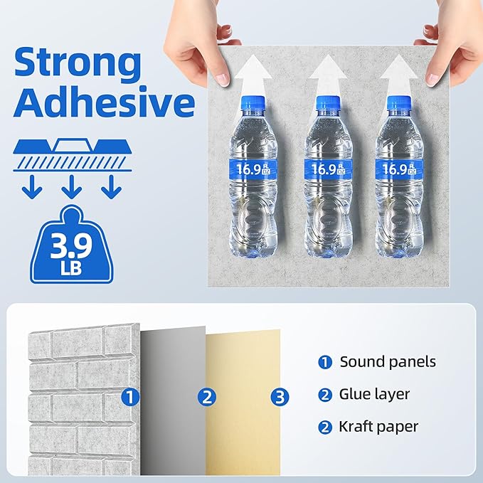 20 Pack Acoustic Panels with Self Adhesive, 12" X 12" X 0.4" High Density Sound Proof Foam Panels for Walls, Soundproof Wall Panel, Brick Sound Absorbing Panel for Home Studio Office Decor - Gray