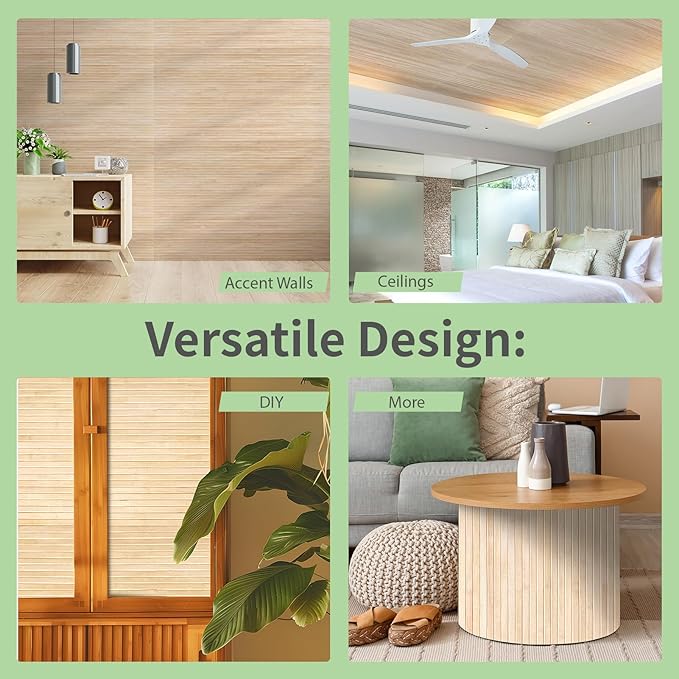 Art3d 48 x 96 Inch Natural Bamboo Wall Panel for Interior Wall Decor, Flexible Pole Wrap Wainscoting Wall Cladding Paneling for Living Room, Bedroom, Office, Kitchen Island, 2-Pack, Light-carbonized