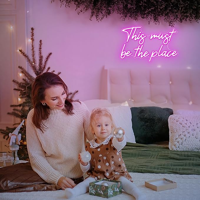 Kavaas This Must Be the Place Neon Signs 16.5" x 10.3", Pink LED Light Up Signs for Wall Decor | This Must Be The Place Sign for Bedroom, Bar, Cafe, Office, Man Cave