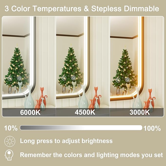 30x30 Inch Black LED Bathroom Mirror, 3000K/4500K/6000K, Framed Lighted Bathroom Vanity Mirror with Lights, Anti-Fog, Stepless Dimmable, Memory, Wall Mounted, Horizontal/Vertical