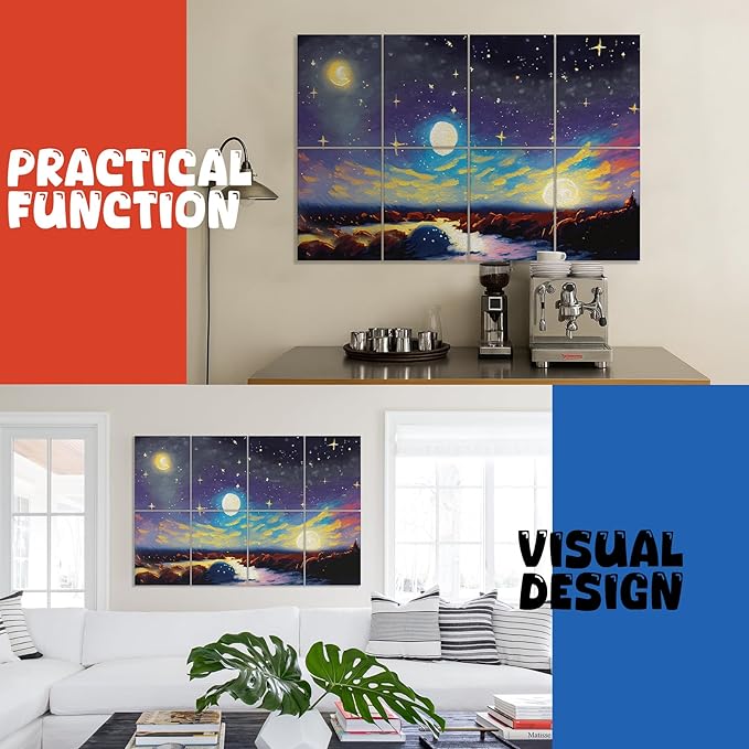 8 pack Art Acoustic Panels with Self-Adhesive,48 x 32Inches Acoustic Wall Art,Better Decorative Sound Proof Panels,Recording Studio/Home/Office Acoustical Treatment,Starry Sky