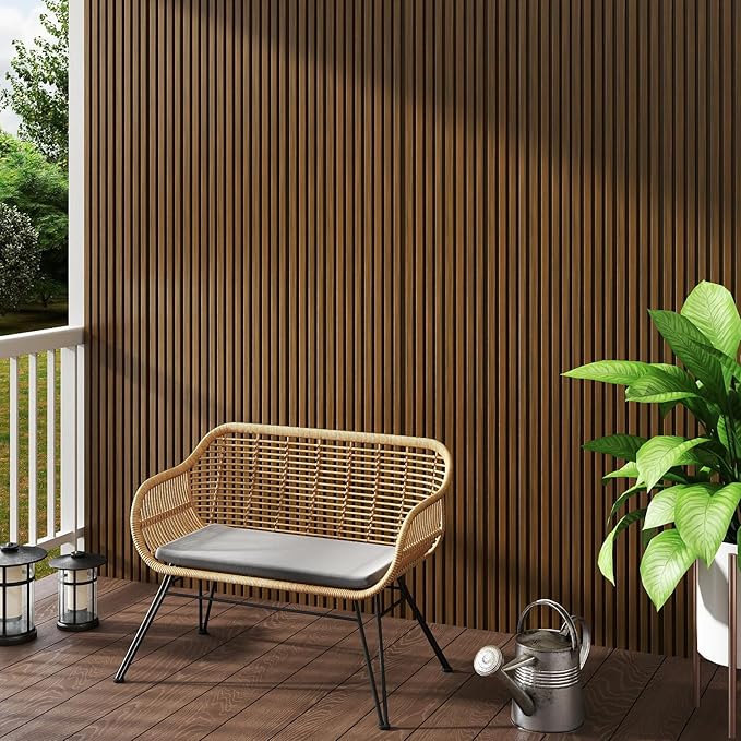mondaria Wood Slat Wall Panel for Wall Décor, 3D Wood Plastic Composite Decorative Paneling for Outdoor Accent Wall Decor - 96 x 6.3 Inch (10 PCS, Brown)