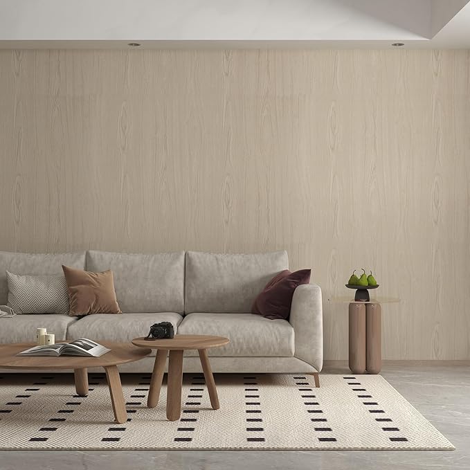 48"x354" Light Wood Grain Peel and Stick Wallpaper Wide Beige Contact Paper Self Adhesive Cream Vinyl Wrap Removable Waterproof Heavy Duty Oak Wood Wall Paper Natural for Countertops Bedroom