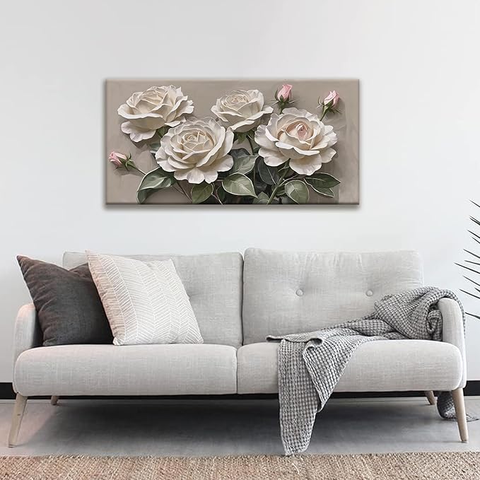 Canvas Art Wall Decor Modern Minimalist Home Wall Decor Flower Paintings White Wall Art Prints Pink White Floral Wall Art Pictures For Bedroom Kitchen Office Artwork 20"×40"