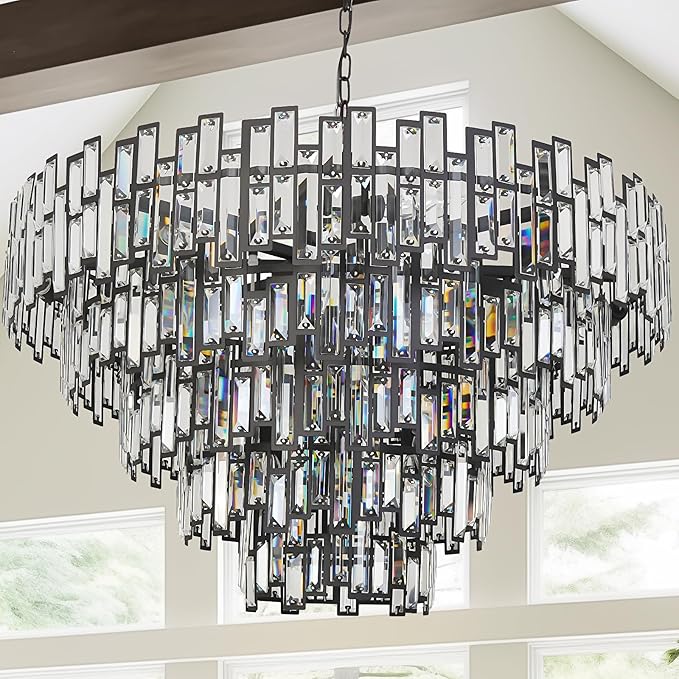 Large Chandeliers for High Ceilings Modern Farmhouse Antique Black Chandelier Light Fixture for Foyer Entryway Living Room Big Lighting Chandelier Hanging Round 39’’